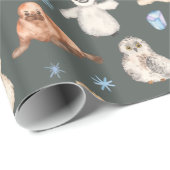 Waterverf Baby winterdieren met groen kerstfeest Cadeaupapier (Rol Hoek)