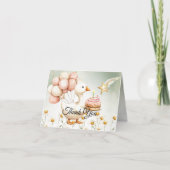 Waterverf Baby Witte Gans Verjaardagsfeest Schatti Bedankkaart (Voorkant)