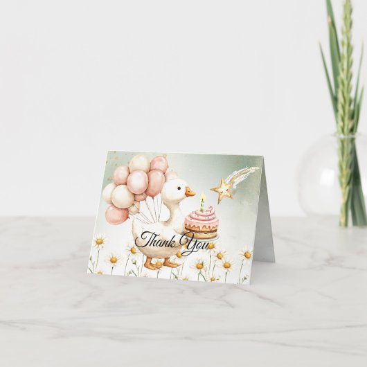Waterverf Baby Witte Gans Verjaardagsfeest Schatti Bedankkaart (Voorkant)