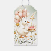 Waterverf Baby Witte Gans Verjaardagsfeest Schatti Cadeaulabel (Achterkant)