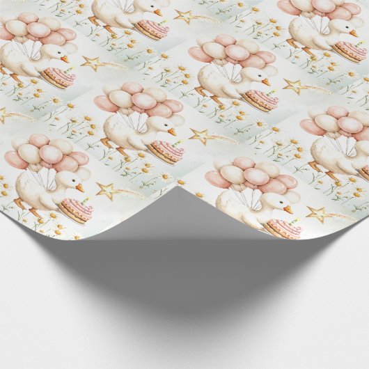 Waterverf Baby Witte Gans Verjaardagsfeest Schatti Cadeaupapier (Hoek)