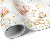 Waterverf Baby Witte Gans Verjaardagsfeest Schatti Cadeaupapier (Rol Hoek)
