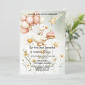 Waterverf Baby Witte Gans Verjaardagsfeest Schatti Kaart (Staand voorkant)