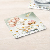 Waterverf Baby Witte Gans Verjaardagsfeest Schatti Kartonnen Onderzetters (Schuin)