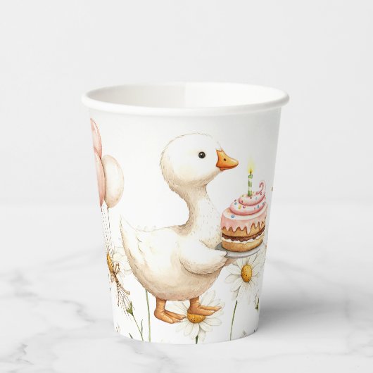 Waterverf Baby Witte Gans Verjaardagsfeest Schatti Papieren Bekers (Links)