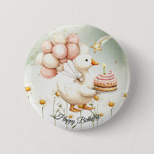Waterverf Baby Witte Gans Verjaardagsfeest Schatti Ronde Button 5,7 Cm