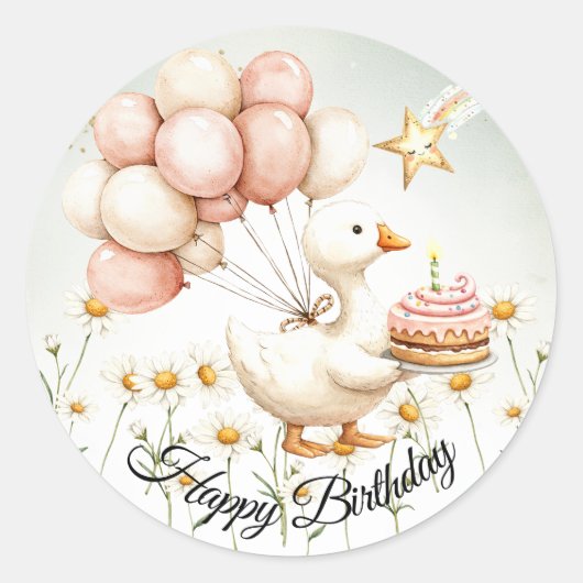 Waterverf Baby Witte Gans Verjaardagsfeest Schatti Ronde Sticker (Voorkant)