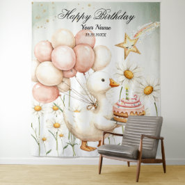 Waterverf Baby Witte Gans Verjaardagsfeest Schatti Wandkleed