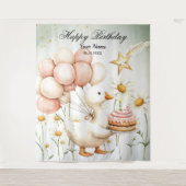 Waterverf Baby Witte Gans Verjaardagsfeest Schatti Wandkleed (Voorkant)