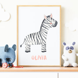 Waterverf Baby Zebra Kind kinderkamer Poster