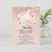 Waterverf Baby Zwaan Roos Gouden Glitter Druppels Kaart (Staand voorkant)