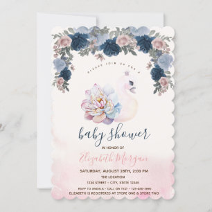Waterverf Baby Zwanen Bloem Roze Baby Shower Kaart