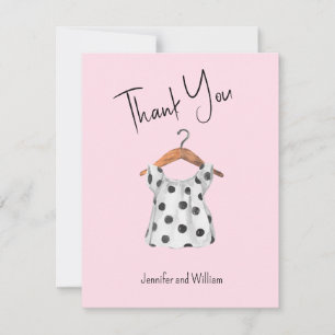 Waterverf Baby Zwart Stippen Jurk Roze Baby shower Bedankkaart
