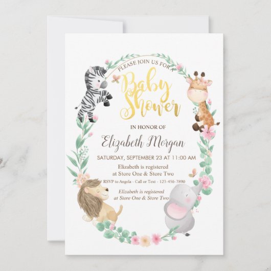 Waterverf Babydieren met gedemonteerde douche Kaart (Voorkant)