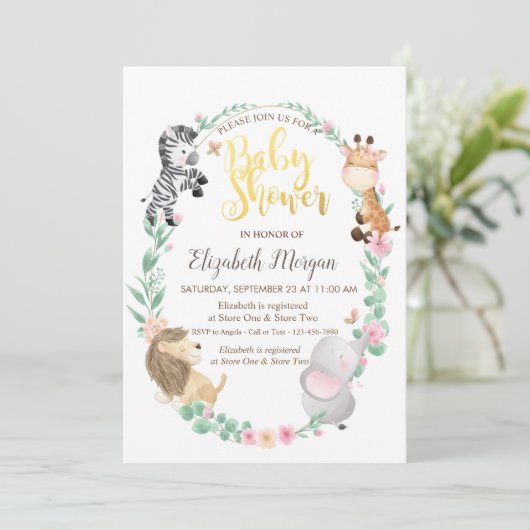 Waterverf Babydieren met gedemonteerde douche Kaart (Staand voorkant)