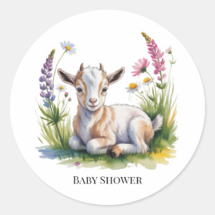 Waterverf Babygeit met Wilde Bloemen Baby Shower Ronde Sticker