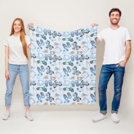 Waterverf babyjongen blauw patroon met speelgoed k fleece deken