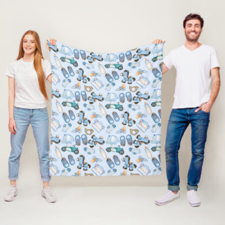 Waterverf babyjongen blauw patroon met speelgoed k fleece deken
