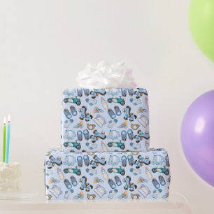Waterverf babyjongen patroon met speelgoed kleren cadeaupapier