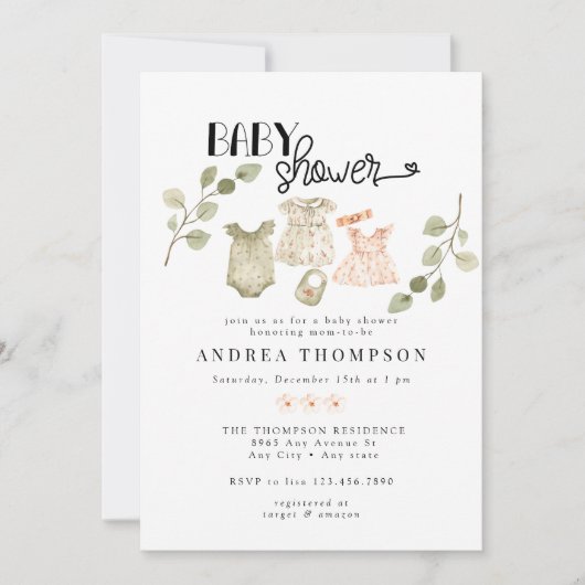 Waterverf babykleding | Boho Meisje Baby shower Kaart (Voorkant)