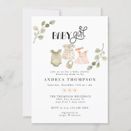 Waterverf babykleding | Boho Meisje Baby shower Kaart