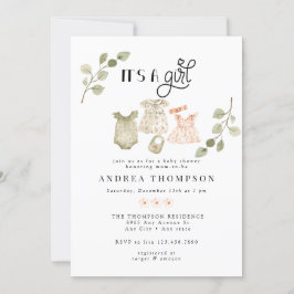 Waterverf babykleding | Boho Meisje Baby shower Kaart