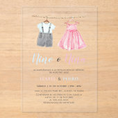 Waterverf Babykleding Spaans Geslacht Onthulling Acryl Uitnodigingen (Voorkant)