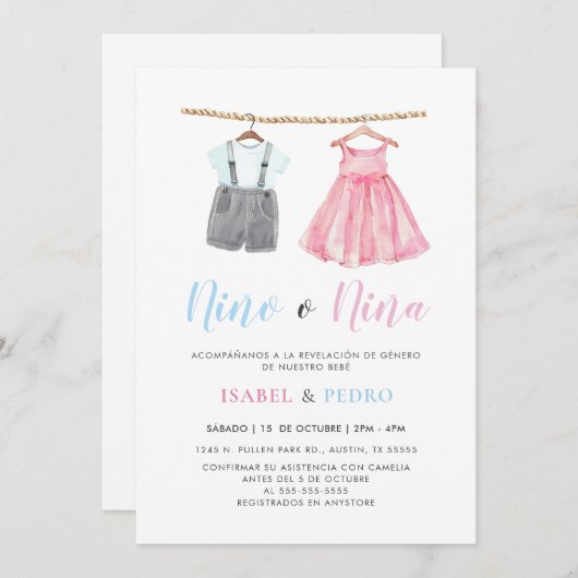 Waterverf Babykleding Spaans Geslacht Onthulling Kaart (Voorkant / Achterkant)
