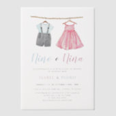 Waterverf Babykleding Spaans Geslacht Onthulling Vellum Uitnodigingen (Voorkant)