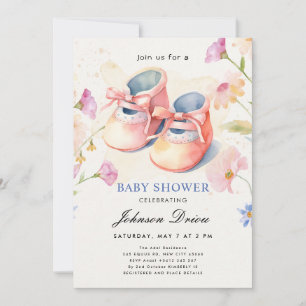 Waterverf Babyschoenen Thema Neutrale Baby Showe Kaart