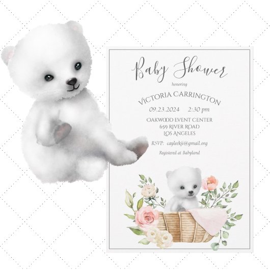Waterverf babyshower IJsbeer Kaart