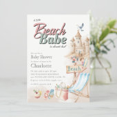 Waterverf babyshower uitnodiging 'Strandmeidje' (Staand voorkant)