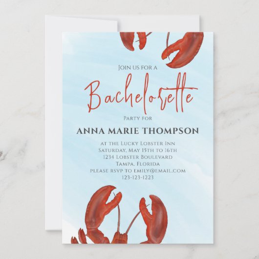 Waterverf Bachelorette Party Red Lobster Coastal Kaart (Voorkant)