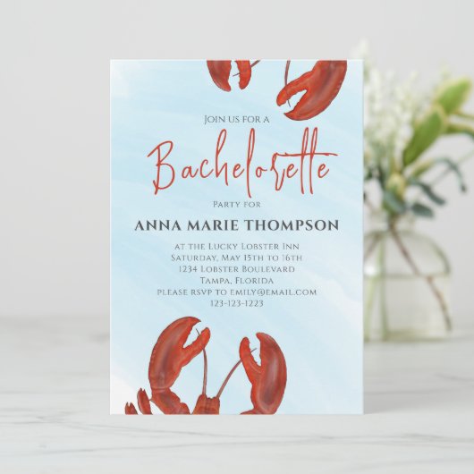 Waterverf Bachelorette Party Red Lobster Coastal Kaart (Staand voorkant)