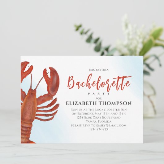 Waterverf Bachelorette Party Red Lobster Coastal Kaart (Staand voorkant)