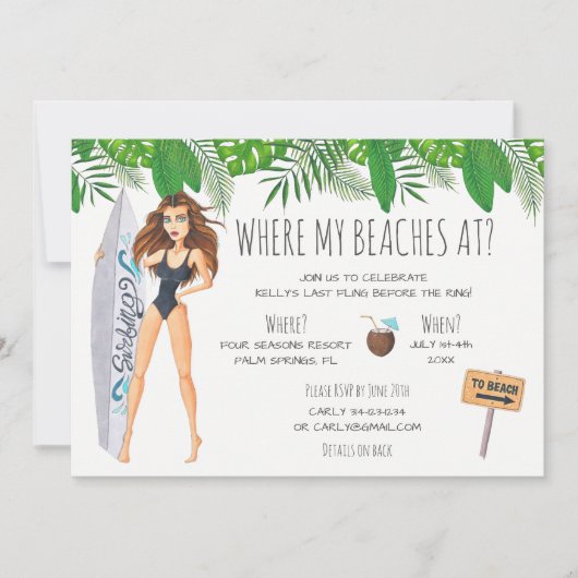 Waterverf Bachelorette Surf Beach Party Kaart (Voorkant)