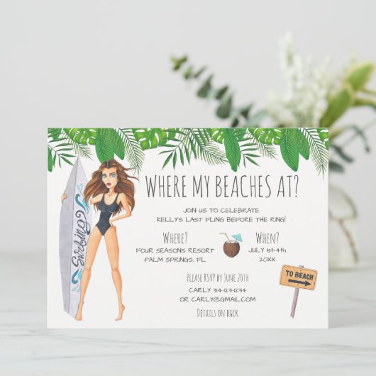 Waterverf Bachelorette Surf Beach Party Kaart (Staand voorkant)