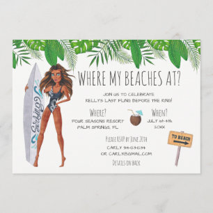 Waterverf Bachelorette Surf Beach Party Kaart