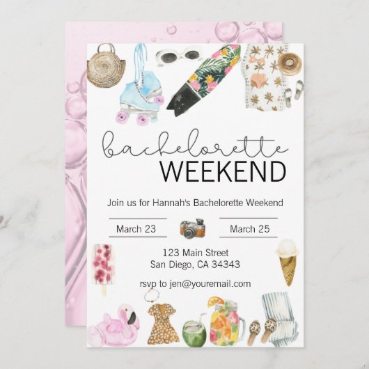 Waterverf Bachelorette Weekend Kaart (Voorkant / Achterkant)
