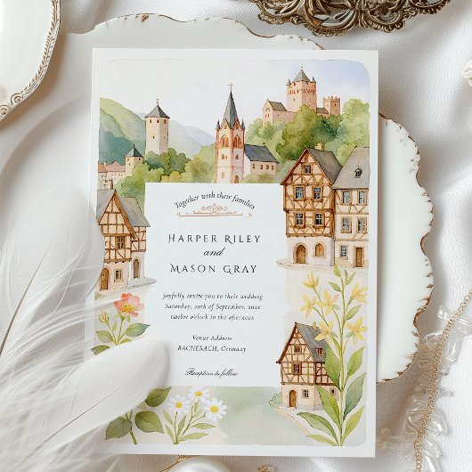Waterverf BACHERACH Duitsland Huwelijk Kaart