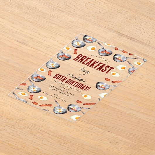 Waterverf Bacon & Eggs Ontbijt Brunch Verjaardag Acryl Uitnodigingen (Laagn)