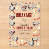 Waterverf Bacon & Eggs Ontbijt Brunch Verjaardag Acryl Uitnodigingen (Voorkant)