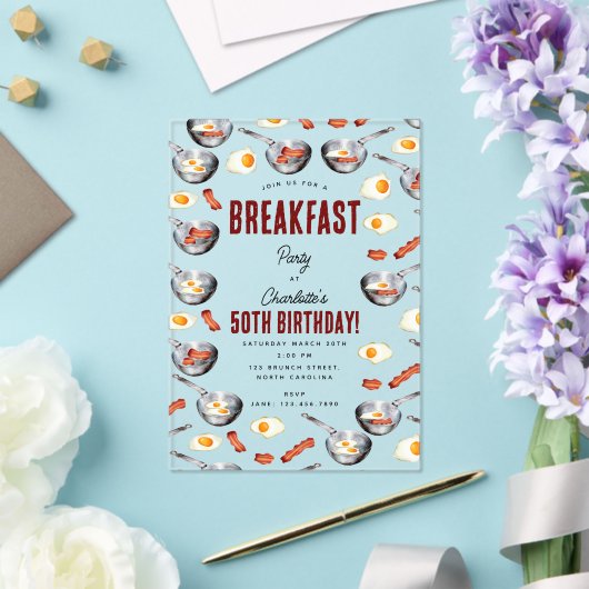 Waterverf Bacon & Eggs Ontbijt Brunch Verjaardag Acryl Uitnodigingen (Insitu (Huwelijk))