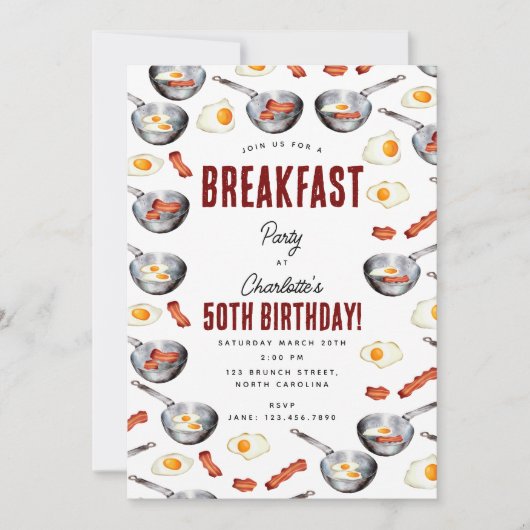 Waterverf Bacon & Eggs Ontbijt Brunch Verjaardag Kaart (Voorkant)