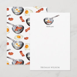 Waterverf Bacon & Eggs Ontbijt Eten Custom Name Bedankkaart