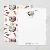 Waterverf Bacon & Eggs Ontbijt Eten Custom Name Notitiekaartje (Voorkant / Achterkant)