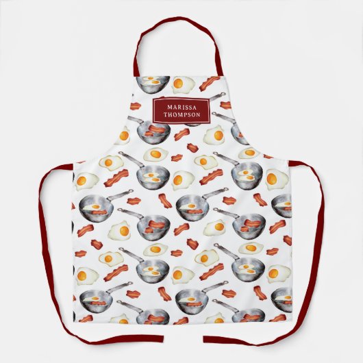 Waterverf Bacon & Eggs Ontbijt Eten Custom Name Schort (Voorkant)