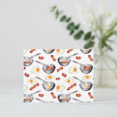 Waterverf Bacon & Eggs Ontbijt Voedingspatroon Briefkaart (Staand voorkant)