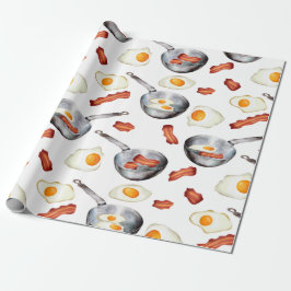 Waterverf Bacon & Eggs Ontbijt Voedingspatroon Cadeaupapier