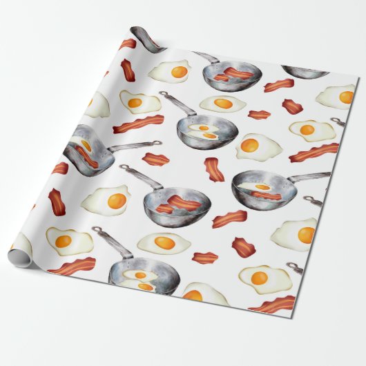 Waterverf Bacon & Eggs Ontbijt Voedingspatroon Cadeaupapier (Uitgerold)